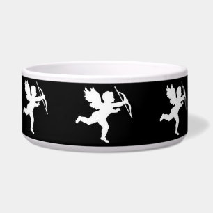 Comedero Tazón de perro Cupido blanco sobre negro