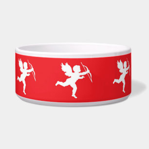 Comedero Tazón De Perro Cupido Blanco Sobre Rojo