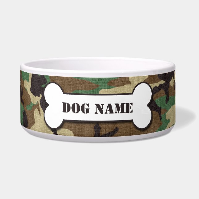 Comedero Tazón de perro de camuflaje Woodland del ejército  (Frente)