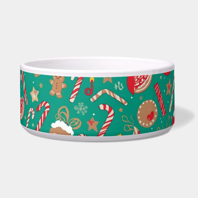 Comedero Tazón de perro de Navidad verde grande | Caramelos (Frente)