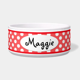 Comedero Tazón de perro de polka rojo personalizado
