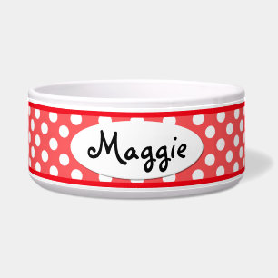 Comedero Tazón de perro de polka rojo personalizado