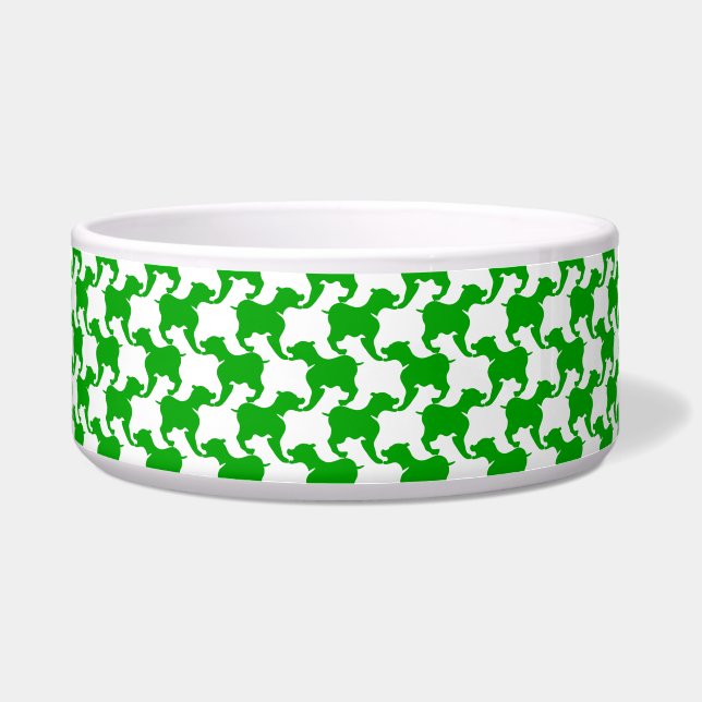 Comedero Tazón de perro de silueta verde blanco repitiendo (Frente)