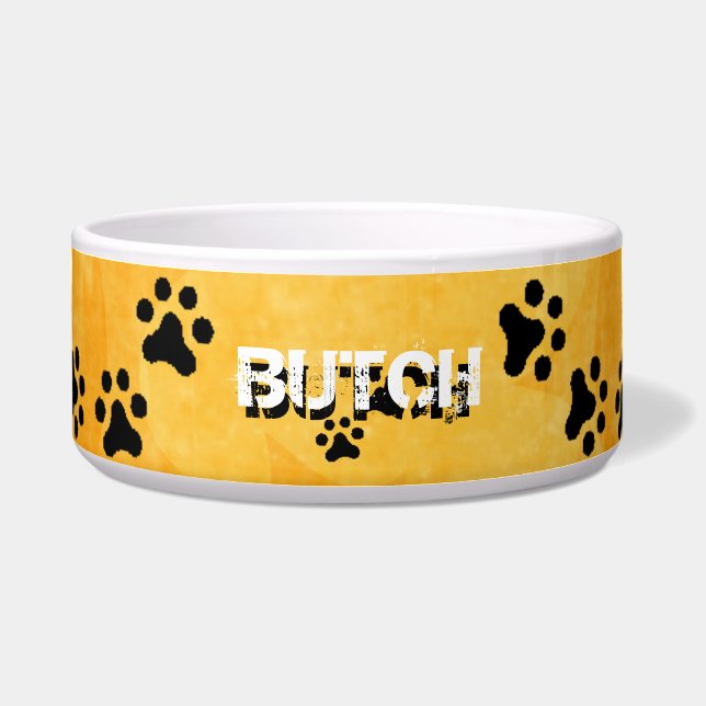 Comedero Tazón de perro Huellas de patas (amarillo sol) (Frente)