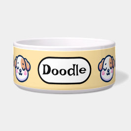 Comedero "Tazón de perro Kawaii personalizado con etiqueta 