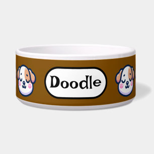 Comedero "Tazón de perro Kawaii personalizado con placa de 
