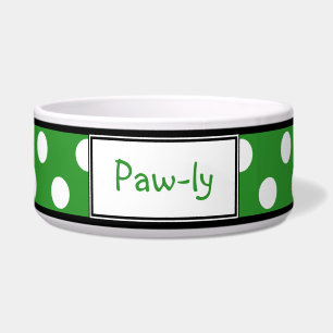 Comedero Tazón de perro personalizada Polka Dot Green