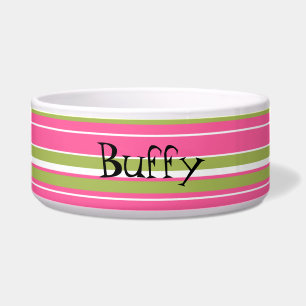 Comedero Tazón de perro Personalizado rayado rosa y verde