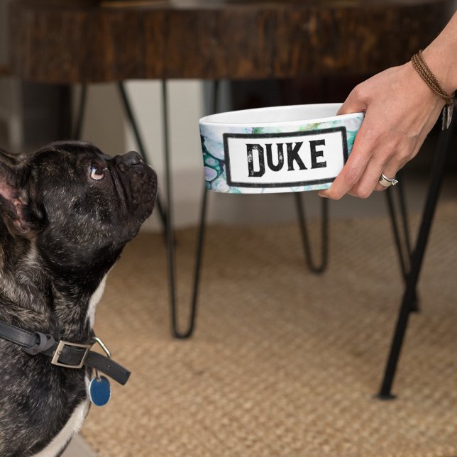 Comedero Tazón de remolino de líquido acrílico Dragón esmer (Modern and very artsy marble design personalized pet bowl for food or water!  )