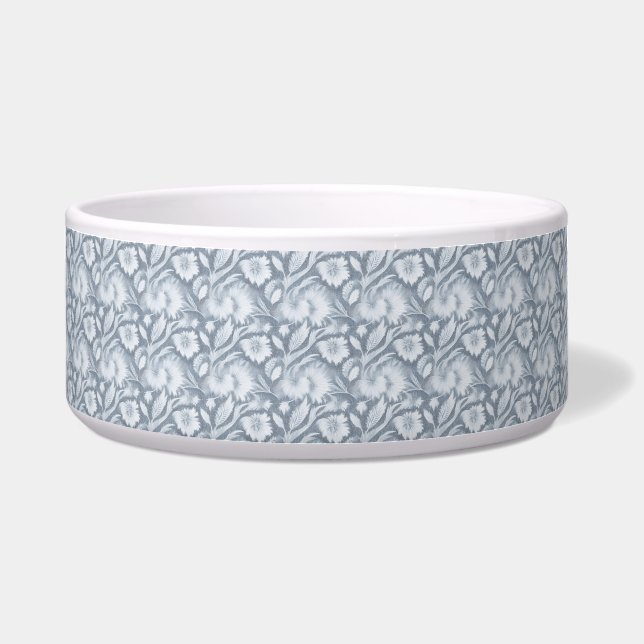 Comedero Tazón elegante de perro gris con diseño floral bla (Frente)
