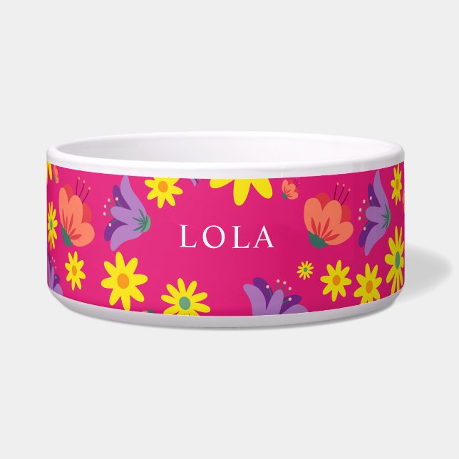 Comedero Tazón floral rosa (Frente)