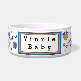 Comedero Tazón grande azul para perro "Jugaré por comida"