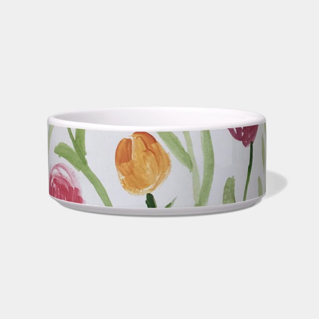 Comedero tazón Mascota con diseño floral de bonito (Frente)