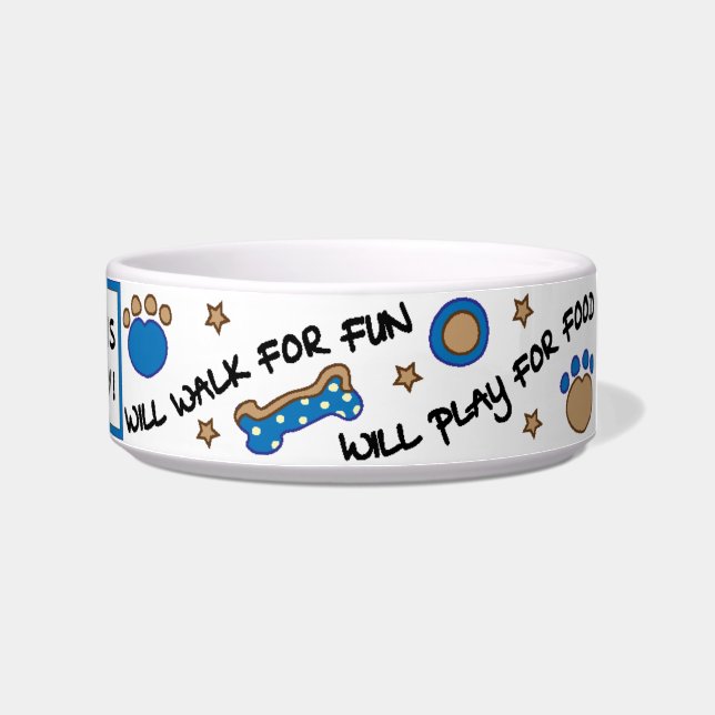 Comedero Tazón Mediano para Perro "Jugaré por Comida" (Derecha)