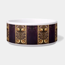 Tazón para mascotas con adorno floral dorado