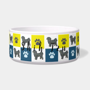 Comedero Tazón para mascotas con cuadrícula amarilla con hu