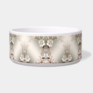 Comedero Tazón para mascotas con flores blancas ornamentada