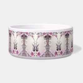 Comedero Tazón para mascotas con marco floral rosa