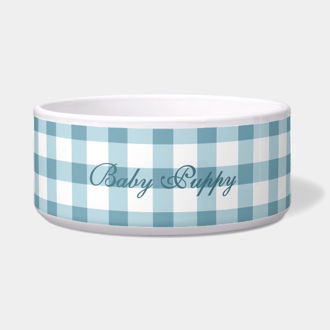 Comedero Tazón para mascotas con patrón de gingham azul pol (Frente)
