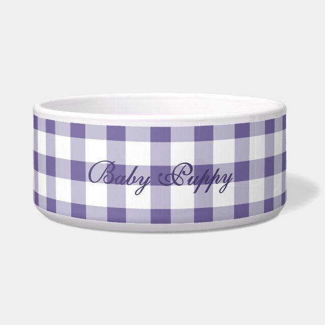 Comedero Tazón para mascotas con patrón de gingham índigo l (Frente)