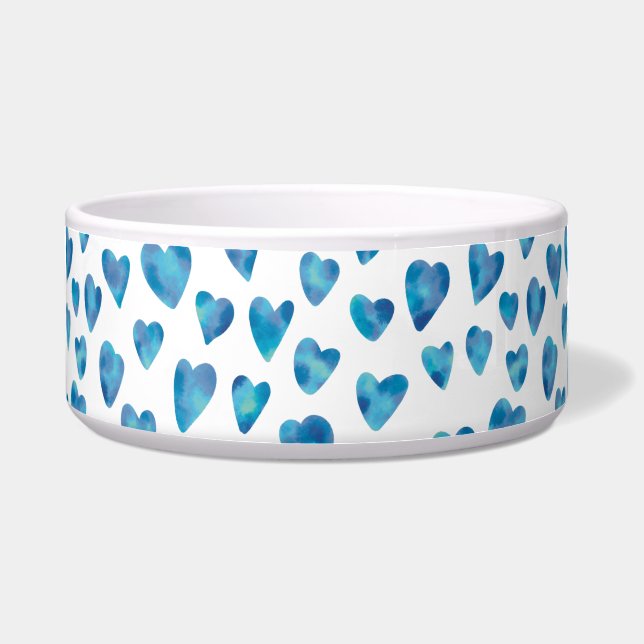 Comedero Tazón para mascotas Corazón Blanco y Azul (Frente)