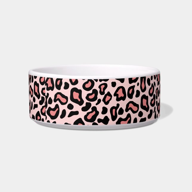 Comedero Tazón para mascotas de leopardo rosa retro (Frente)