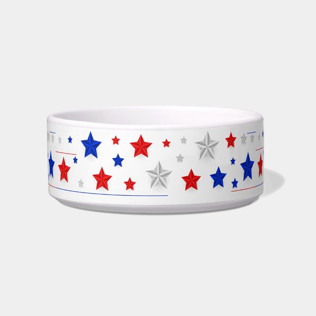 Comedero Tazón para mascotas Decorative Stars (A decorative pet bowl adorned with red, white, and blue stars.)
