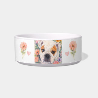 Comedero Tazón para mascotas floral de bulldog inglés acuar