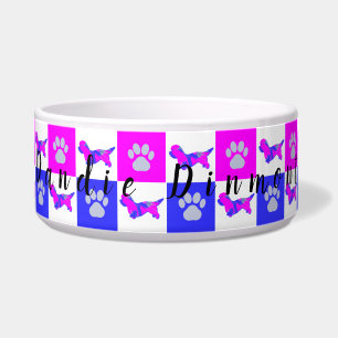 Comedero Tazón para mascotas rosa caliente y azul Dandie Di
