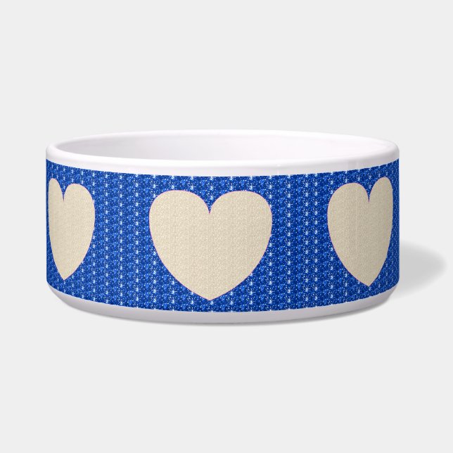 Comedero Tazón para perro azul blanco corazón brillo (Izquierda)