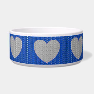 Comedero Tazón para perro azul corazón plateado brillo