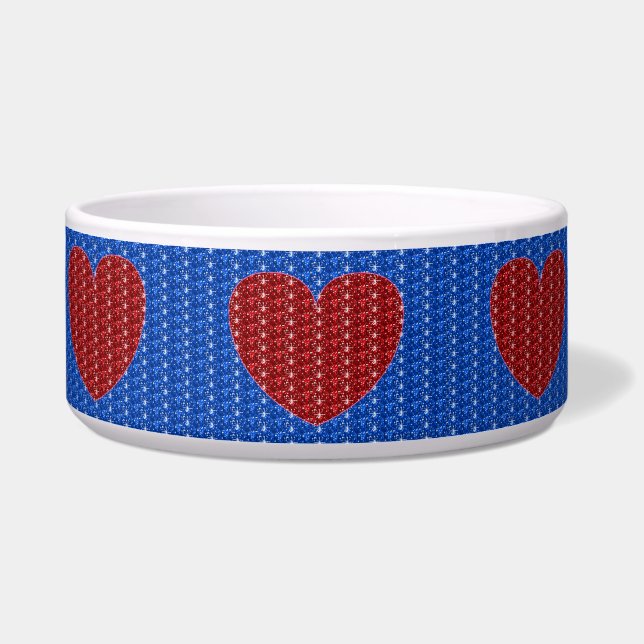 Comedero Tazón para perro azul rojo corazón brillo (Frente)