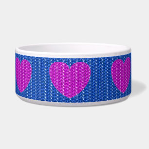 Comedero Tazón para perro azul rosa corazón brillo