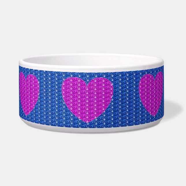 Comedero Tazón para perro azul rosa corazón brillo (Frente)