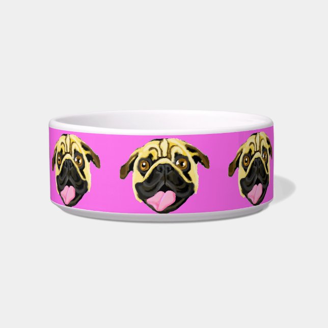 Comedero Tazón para perro con cara de perro rosa (Frente)