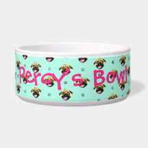 Tazón para perro con estampado de pug personalizad