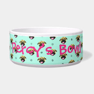 Comedero Tazón para perro con estampado de pug personalizad