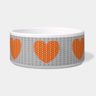 Comedero Tazón para perro corazones naranja plateado con br