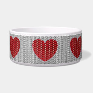 Comedero Tazón para perro corazones rojos plata brillo