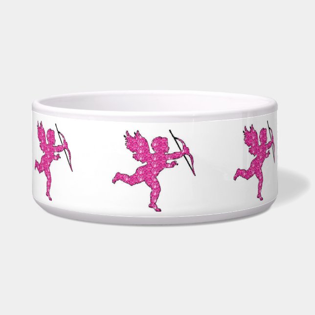 Comedero Tazón para Perro Cupido Brillo Rosa (Frente)