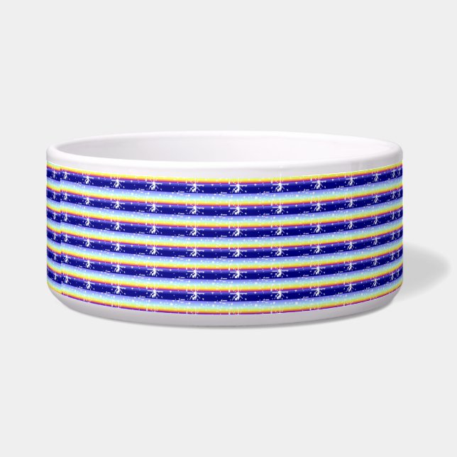 Comedero Tazón para perro morado azul rosa rayado (Frente)