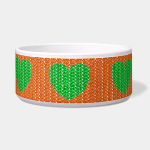 Comedero Tazón para perro naranja verde corazón brillo