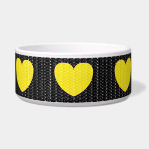 Comedero Tazón para perro negro amarillo corazón brillo
