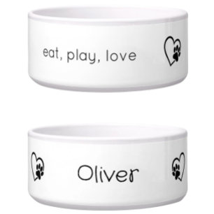 Comedero Tazón para perro personalizado White Eat Play Love