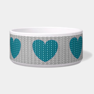 Comedero Tazón para perro plateado con corazón de turquesa 