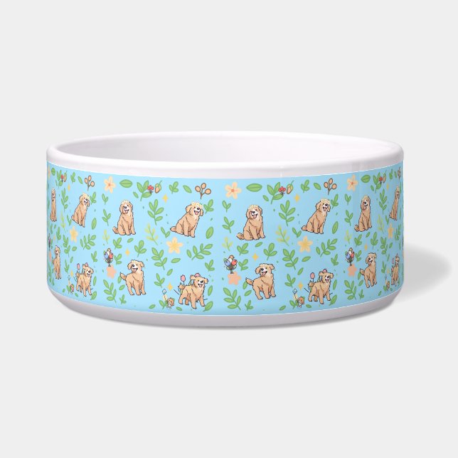 Comedero Tazón para perro Retriever Dorado Floral Pastel de (Frente)