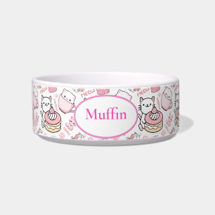 Comedero Tazón personalizada de gato rosa y blanco