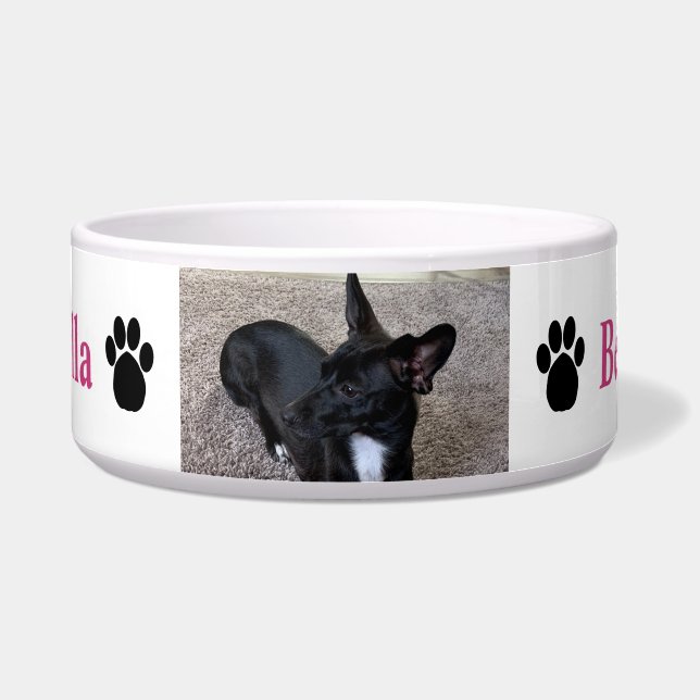 Comedero Tazón personalizado con foto de perro y huellas de (Frente)
