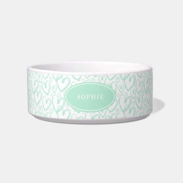 Comedero Tazón Personalizado Corazón Cepillo Verde Menta Mo (Frente)