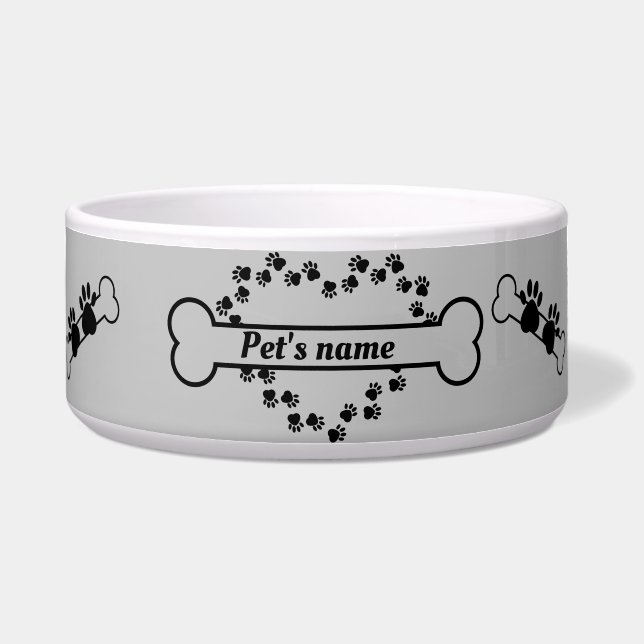 Comedero Tazón personalizado corazón con huella de pata  (Frente)
